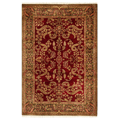 Tapis oriental en laine noué à la main de couleur bourgogne / vert olive Marquis