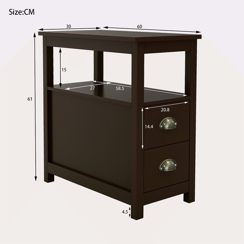 End Table Narrow Nightstand With Two Drawers And Open Shelf