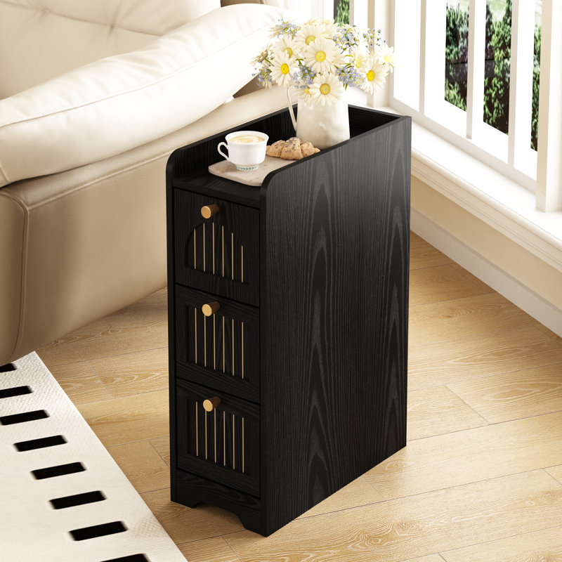 Ensemble de 2 tables de bout avec 3 tiroirs, H 23,6 po x l 7,9 po x P 15,8 po, Noir