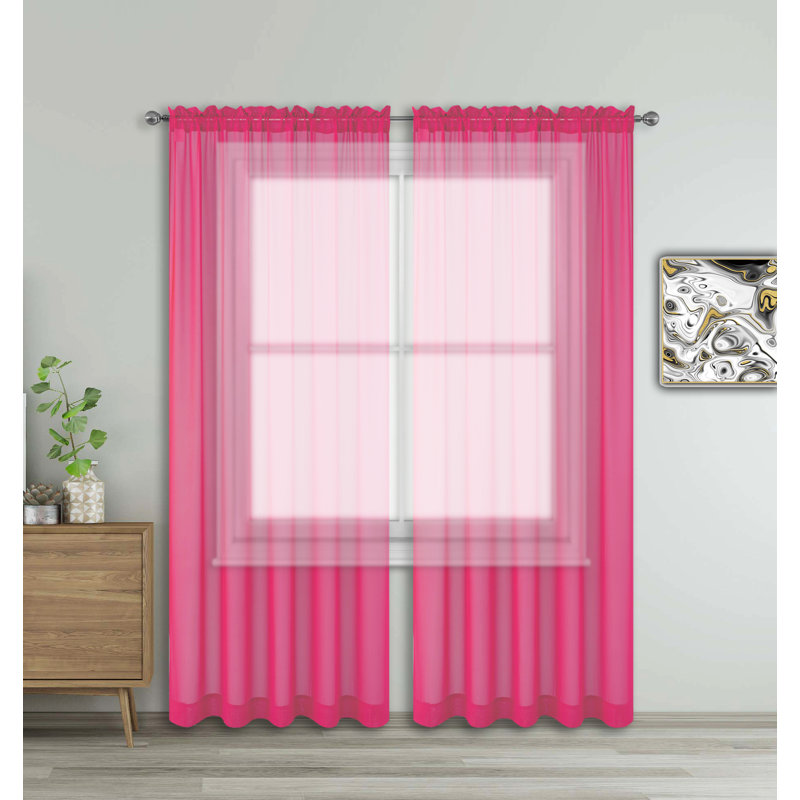 Godbey Sheer Curtain Pair, 57" W x 63" L, Pink