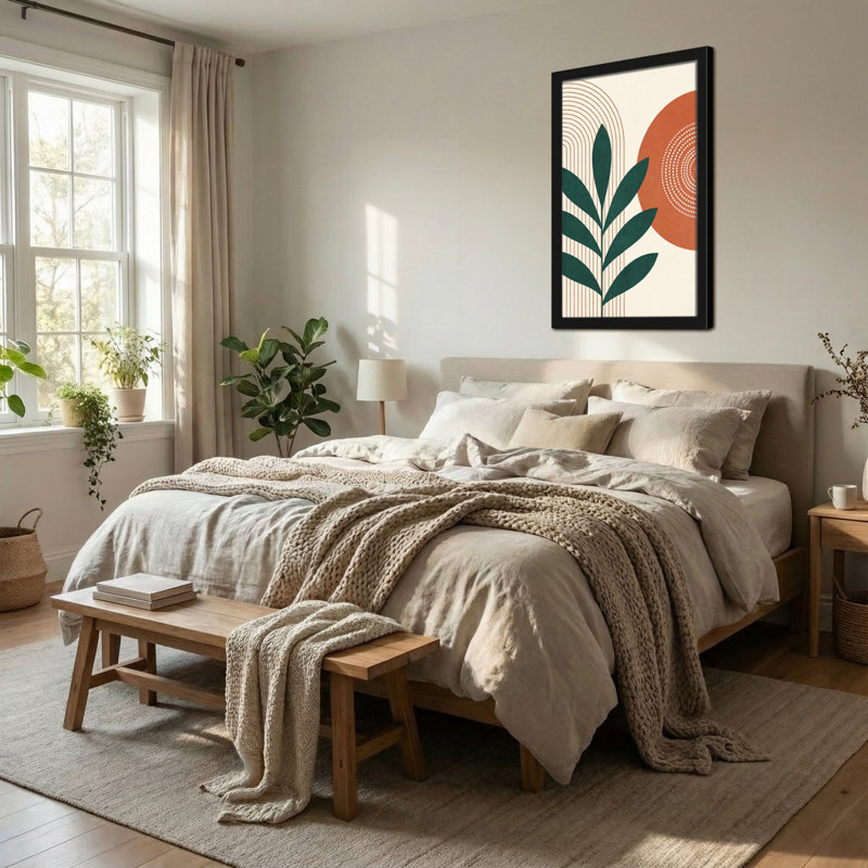 Motif abstrait de plantes abstraites avec cercles et lignes, H 18 po x l 12 po