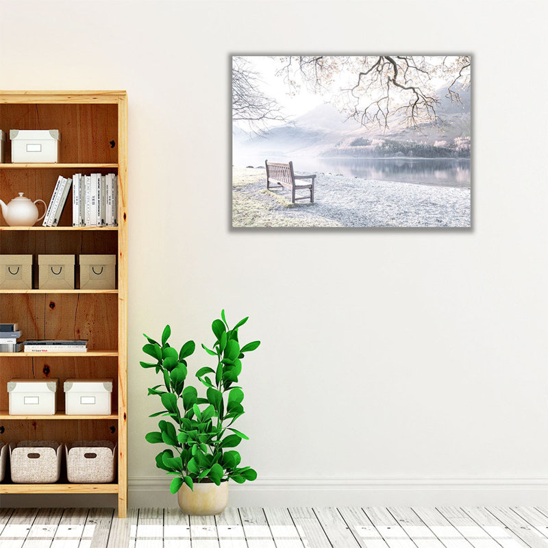 «Bench And Still Lake Buttermere», reproduction d'art sur toile, H 18 po x l 24 po