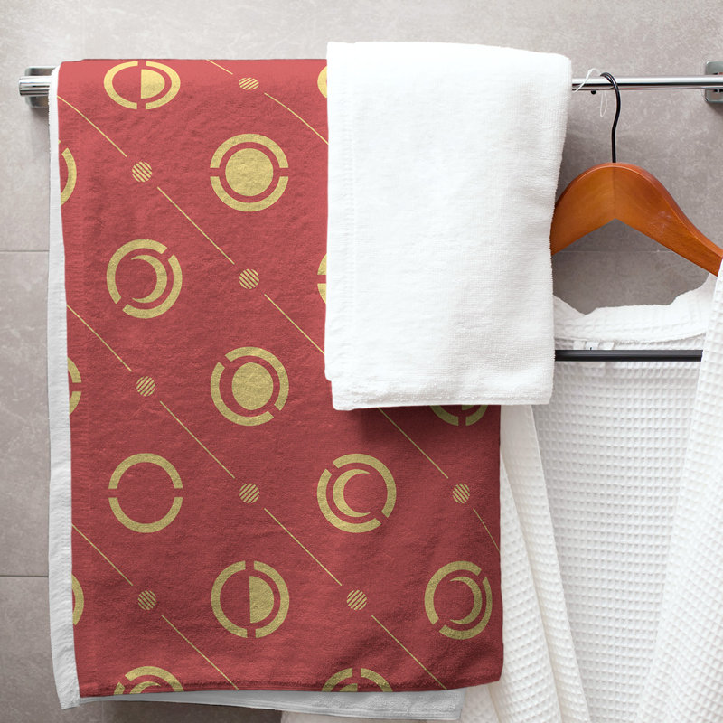 Serviette de bain Classic, Rouge foncé et jaune