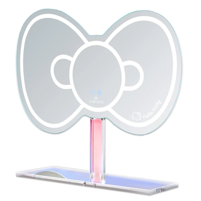 Hello Kitty RGB Bow Wall Mirror with LED Strip Lights, App Controlled WiFi Smart Makeup Vanity Mirror