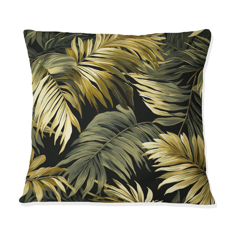 Palm Shadows Tropical Pattern - Floral Polyester Throw Pillow, 16"H x 16"W