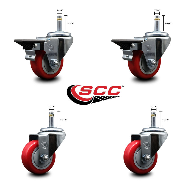 4-Piece Polyurethane Caster Set, Red