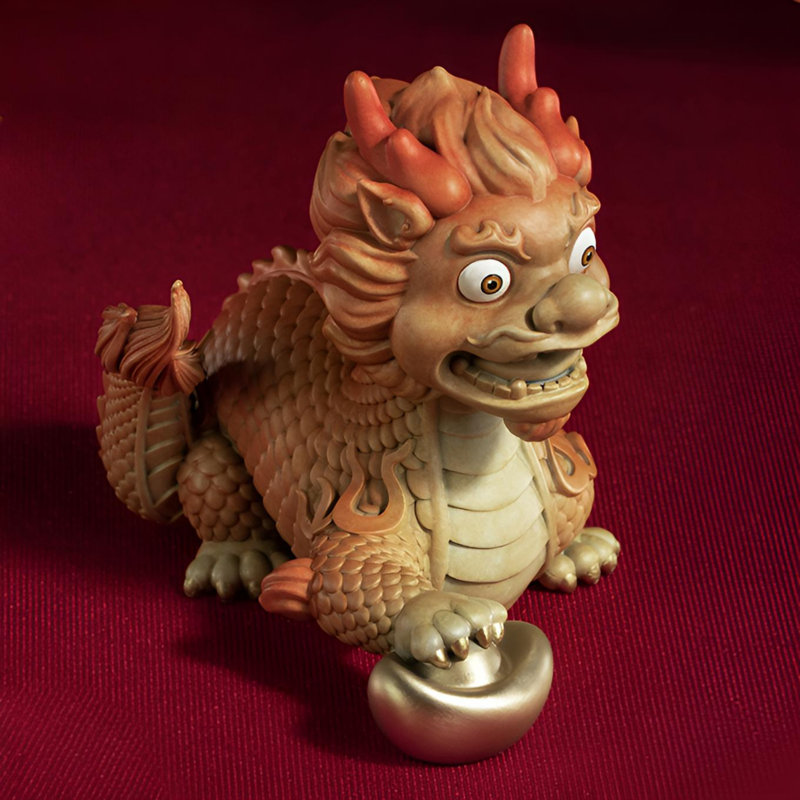 Statue exquise de dragon en laiton - décoration de table artistique