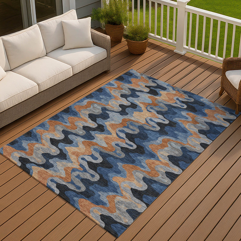 Machine Washable Indoor/Outdoor Chantille ACN2481 Abstract Rug, Navy, 2'6" x 3'10"