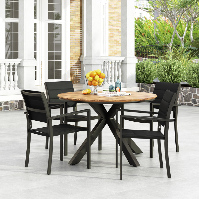 4 - Person Solid Wood Patio Dining Set Round Table