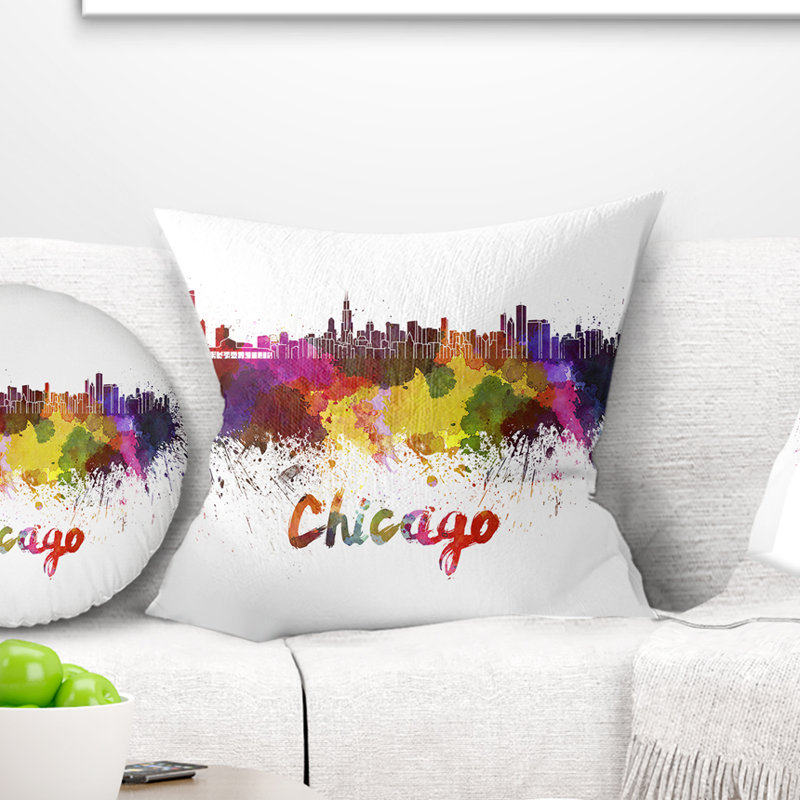 Chicago Skyline - oreiller imprimé paysage urbain, 18 po x 18 po, Coussin décoratif