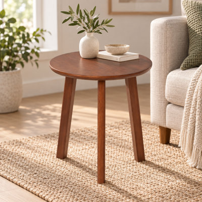 Petite table d'appoint ronde, table de chevet en bois d'hévéa massif pour petits espaces