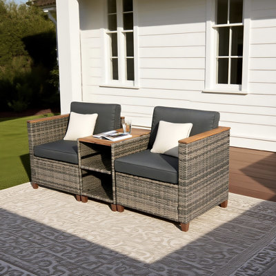 Ensemble de salle à manger de patio en acacia pour 2 personnes avec table rectangulaire Arlington, coussins inclus