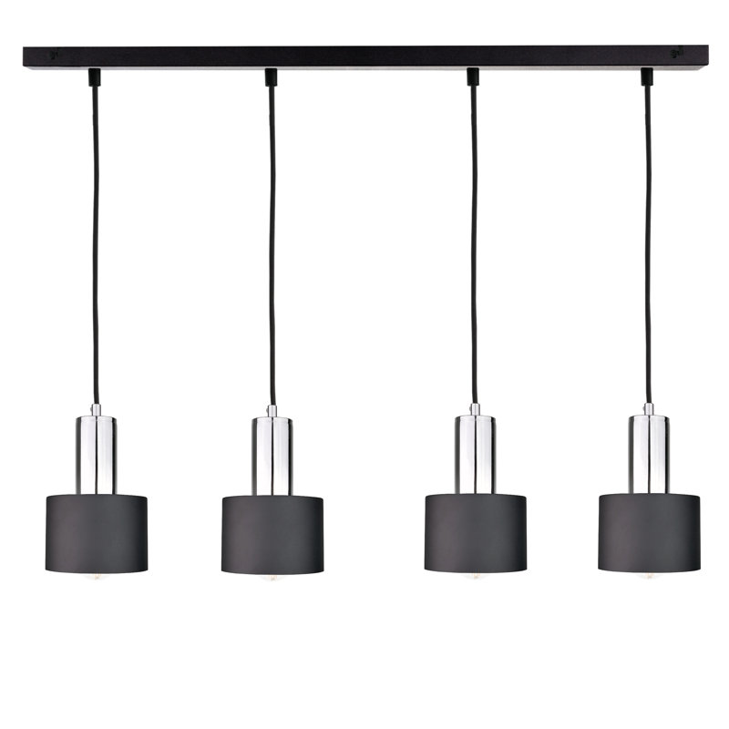 4 - Light Kitchen Island Pendant, Black/Chrome