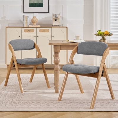 Indoor/Outdoor Modern Upholstered Padded Solid Wood Stackable Folding Chair(Set of 2)