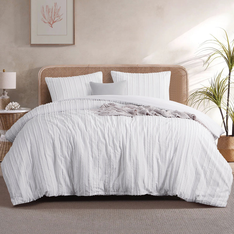 Ensemble d'édredon Boho touffeté à rayures, Édredon pour grand lit + 2 taies décoratives sta