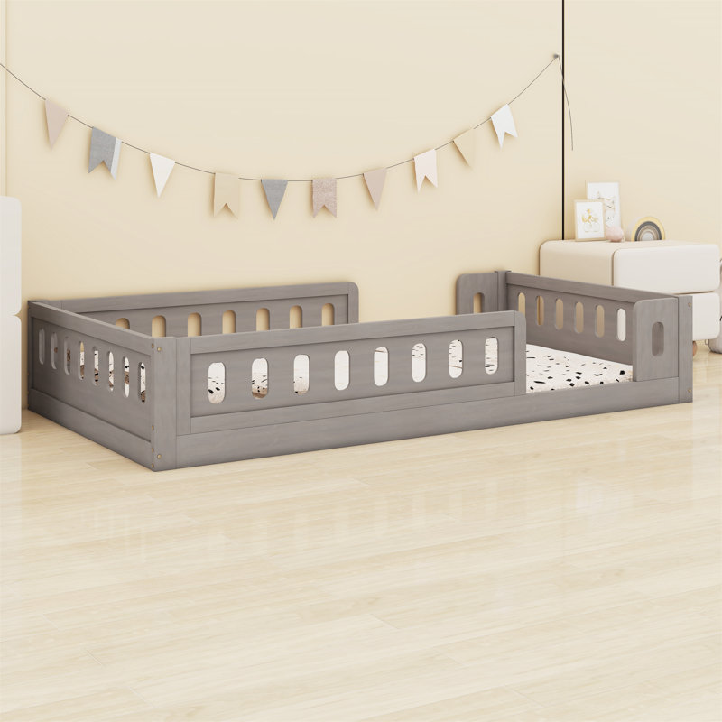 Wood Platform Bed With Guardrail, Naturel