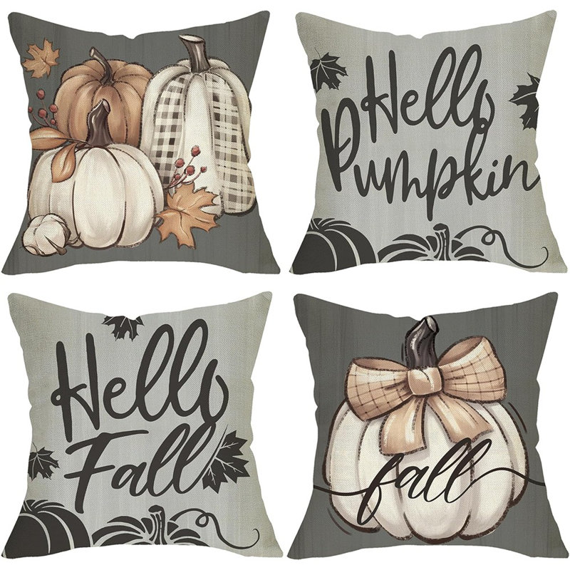 Housse de coussin Hello Fall citrouille décorative 18 x 18, 4 pièces