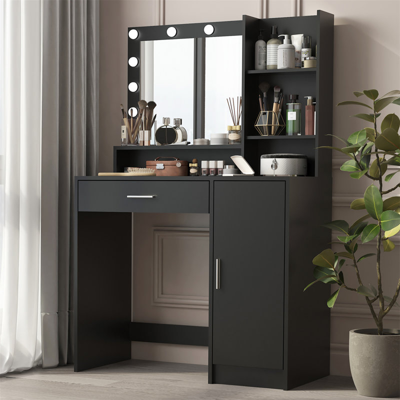 Bureau de coiffeuse avec miroir et lumière, Noir