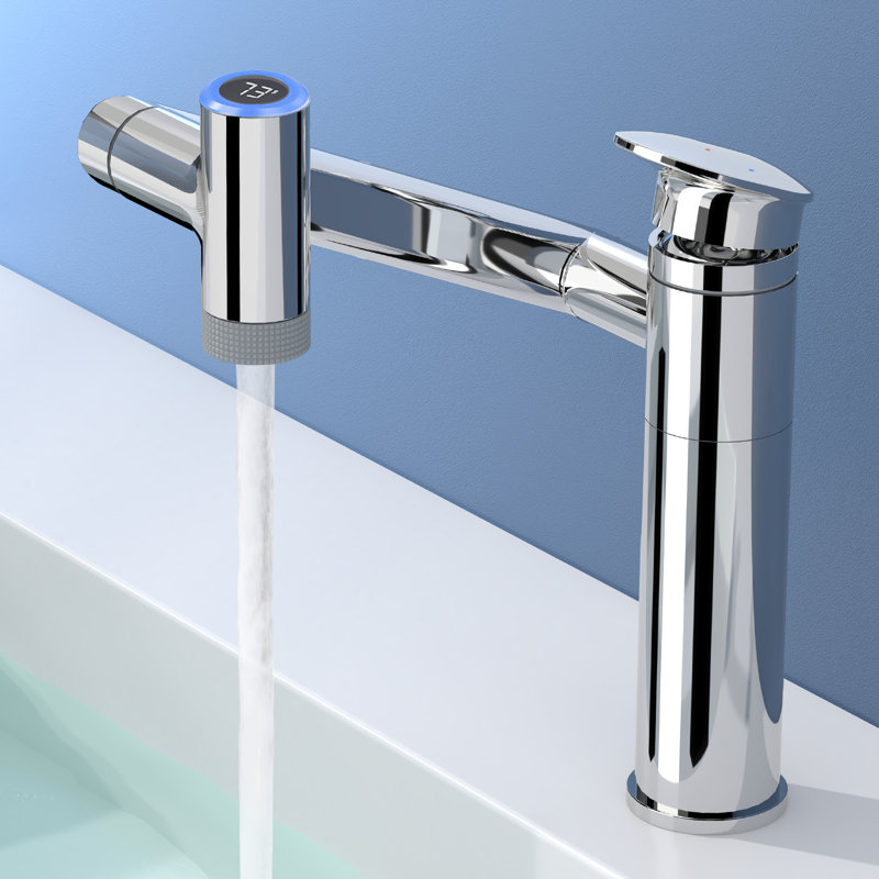 Robinet de salle de bain chromé à poignée simple avec affichage de la température et pivot de 1 080 °, Chrome chrome