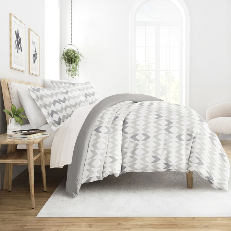Gray Chevron Twin XL Reversible Microfiber Duvet Cover Set
