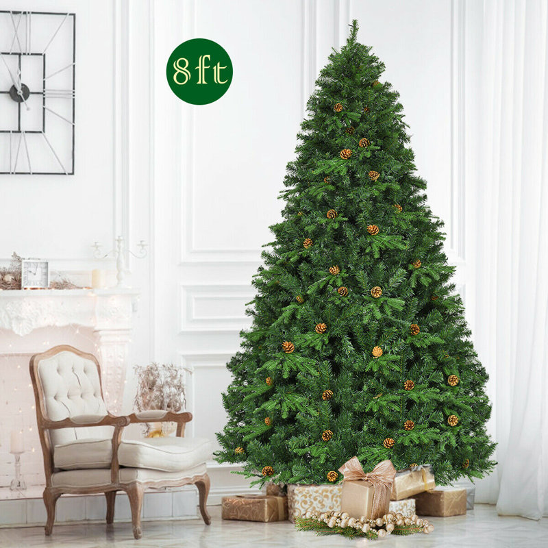 Arbre de Noël artificiel pin vert 8 pi avec 600 lumières claires / blanches, H 8 pi