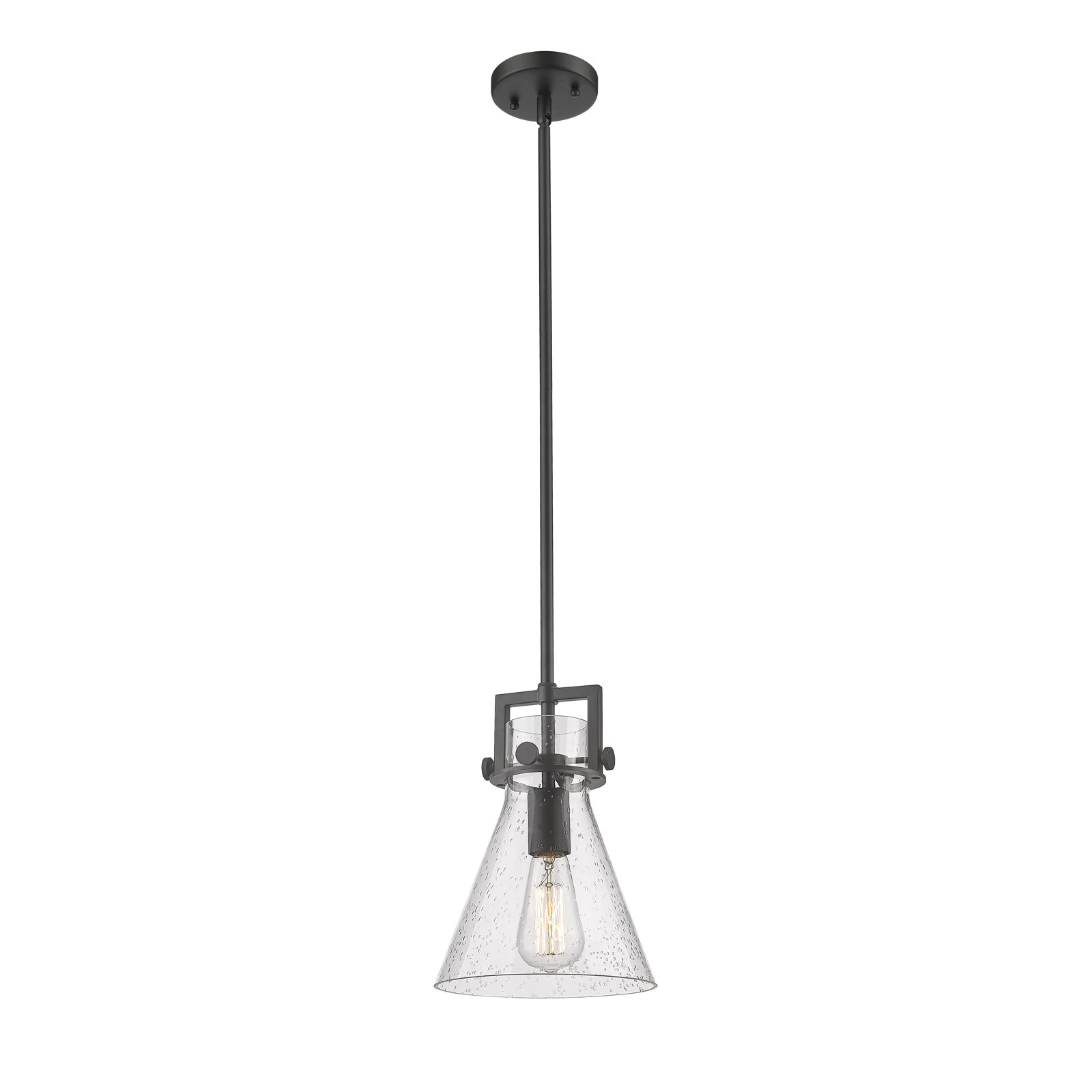 Coterie Single Light Glass Dimmable Pendant, Seedy, Matte Black, 11.38" H x 8" W x 8" D