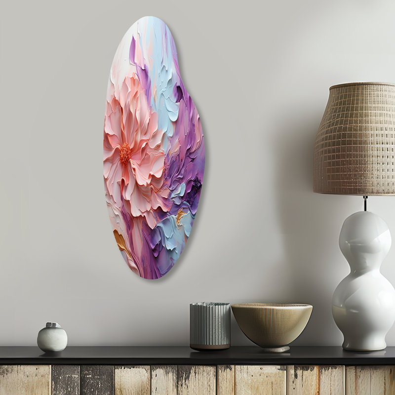 «Whirling Dreamscape», art mural incurvé en spirale abstraite, reproduction d'art asymétrique rose en métal