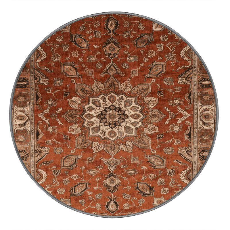 Machine Washable Persian Brown Area Rug, Round 6'