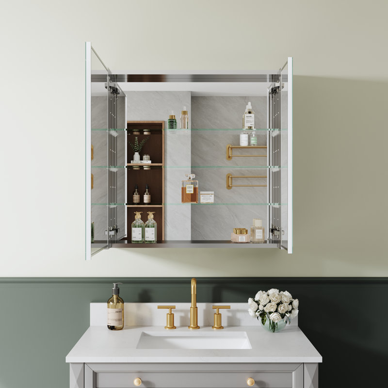 Armoire à pharmacie en aluminium l 30 po x H 30 po avec tablettes réglables et deux portes battantes