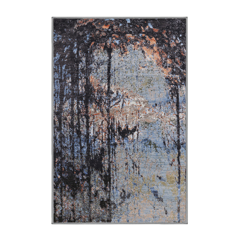 Tapis noir / gris à motif abstrait Braman, Rectangle 2 pi x 3 pi
