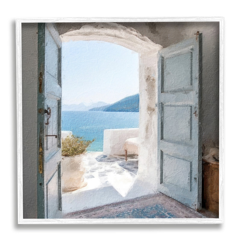 «Coastal Greek Villa On Wood» par LSR Design Studio, impression, H 12 po x l 12 po x P 1,5 po