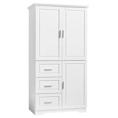 Tall and Wide Storage Cabinet with Doors and Three Drawers, Ideal for Bathroom or Office Organization and Storage by Latitude Run