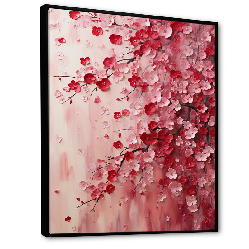 Cerisier rose en fleur 4 - Art mural cerise, H 20 po x l 12 po x P 1 po, Cadre flottant noir