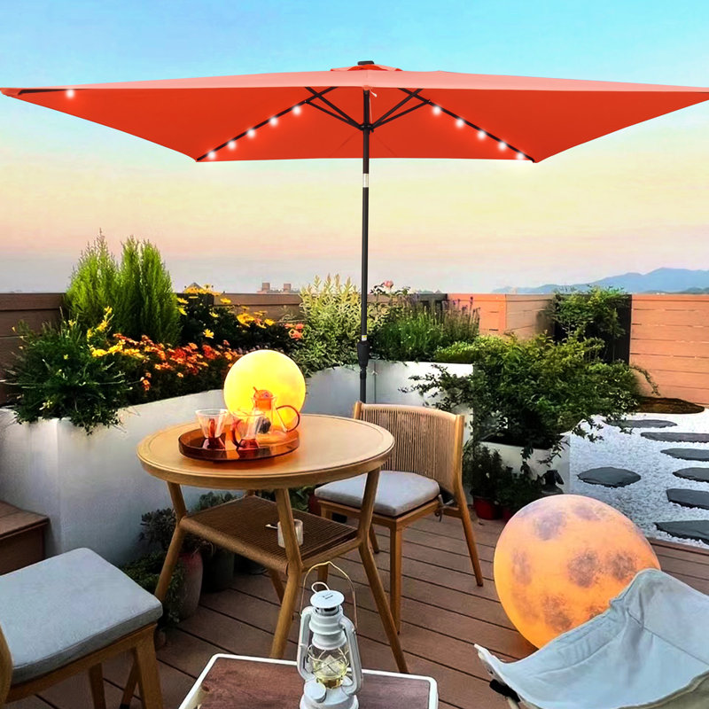 Rectangular Outdoor Umbrella With 26 Solar And Push Button Tilt Function Lights Windproof Design