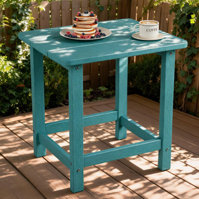 Table d'appoint carrée pour l'extérieur, table de bout pour patio en PEHD, résistant aux intempéries, porche de plage, bleu