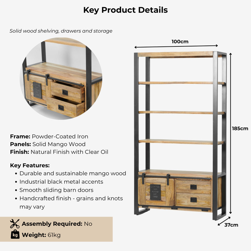 Everard 185 cm H x 100 cm W Solid Wood Standard Bookcase
