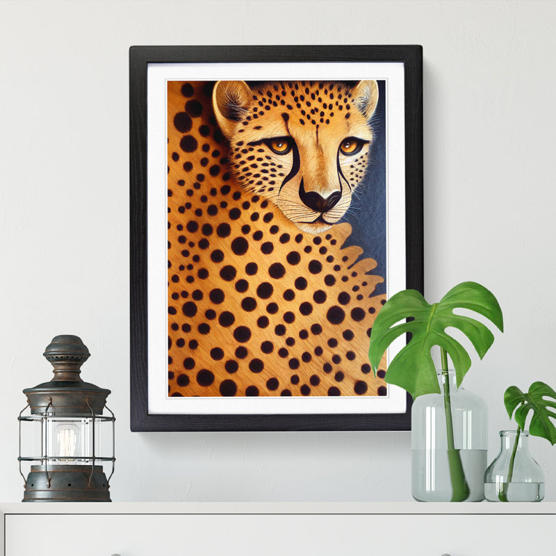 Cheetah Wood Carving - Picture Frame Print, 64cm H x 46cm W, Walnut Framed