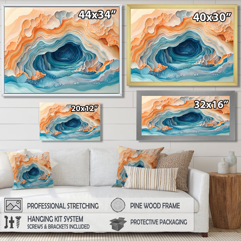 Biomorphism Glacial Abstract Landscape I - Art abstrait à encre liquide, H 12 po x l 20 po, Cadre flottant, Brun