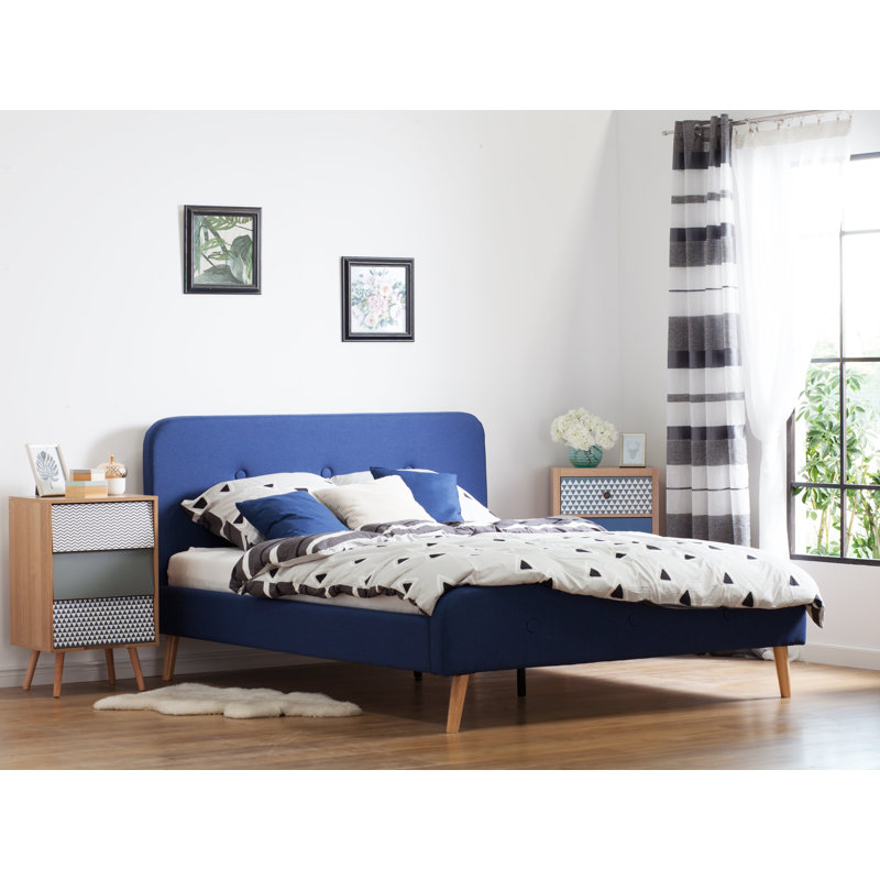 Upholstered Bed, 140 x 200cm, Dark Blue