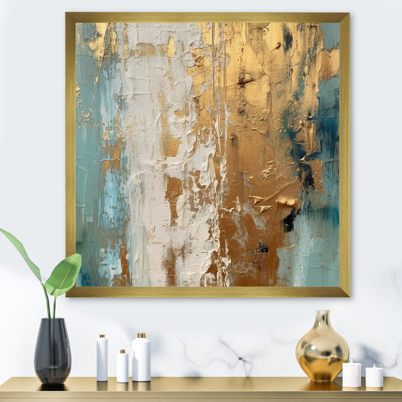 Art mural abstrait, décor moderne doré minimaliste - rêveries dorées VII, Cadre doré simple, H 36 po x l 36 po x P 1,5 po