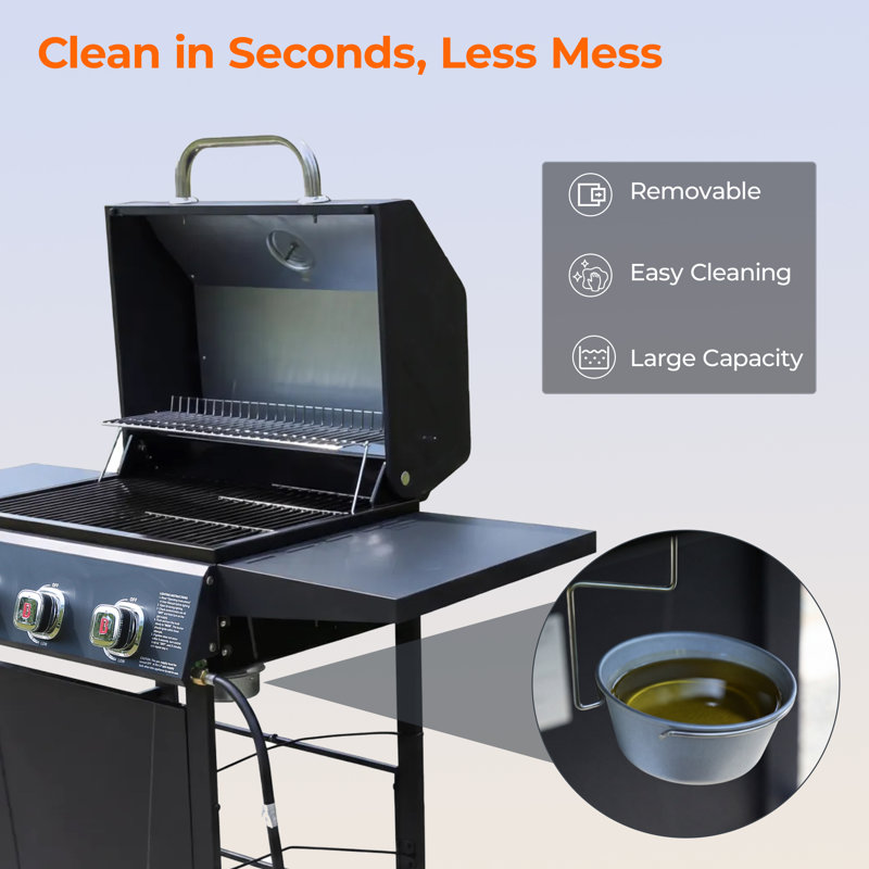 Flintex 3 Burner Propane Gas Grill, 27,000 BTU BBQ Grill with Side Table, Enameled Grate Lockable Casters 467 Sq.In Cooking Area for Outdoor Backyard Patio