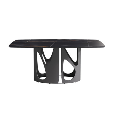 70.86 "Modern Artificial Stone Curved Black Panel Black Iron Metal Legs-Can Accommodate 6-8 People