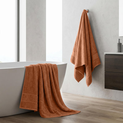Cotton 2-Piece Bath Towel Set – Waffle Grid Textured Terry Bath Towels