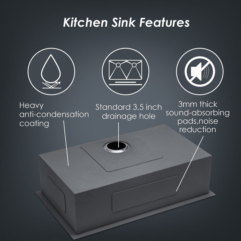 Évier de cuisine encastrable 32 po - 32 po x 19 po x 9 po, évier de cuisine en acier inoxydable encastrable à profondeur unique de calibre 16 de 9 pouces
