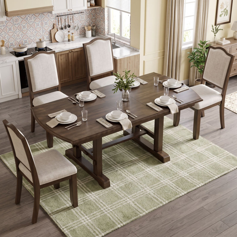 Ensemble de table de salle à manger 5 pièces en bois extensible avec rallonge amovible et 4 chaises d'appoint, Brun