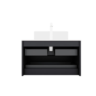Armoire de rangement murale pour salle de bain en contreplaqué 30 po, gris. Étanche et teint. Contreplaqué épais de 18 mm. 2 tiroirs spacieux. Glissières de tiroir à pleine extension sous le comptoir. Design scandinave moderne. Assemblage