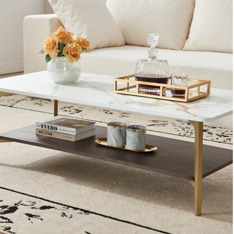 Table basse Table d'appoint rectangulaire pour salon Table d'appoint à espace ouvert avec structure en métal