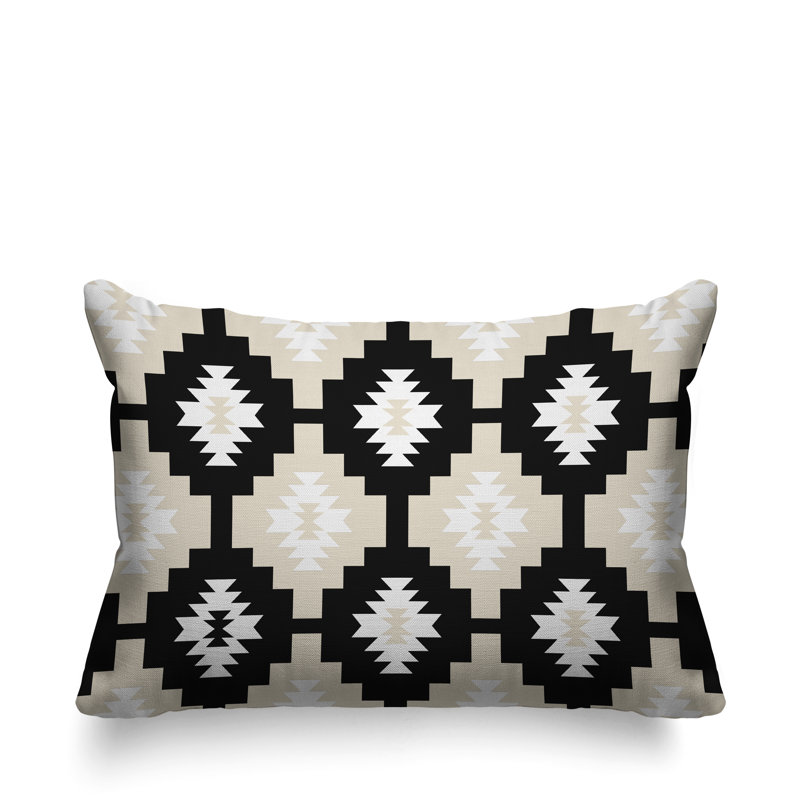 Coussin intérieur / extérieur Hinto Southwestern, Noir, 14 po x 20 po, Rectangulaire