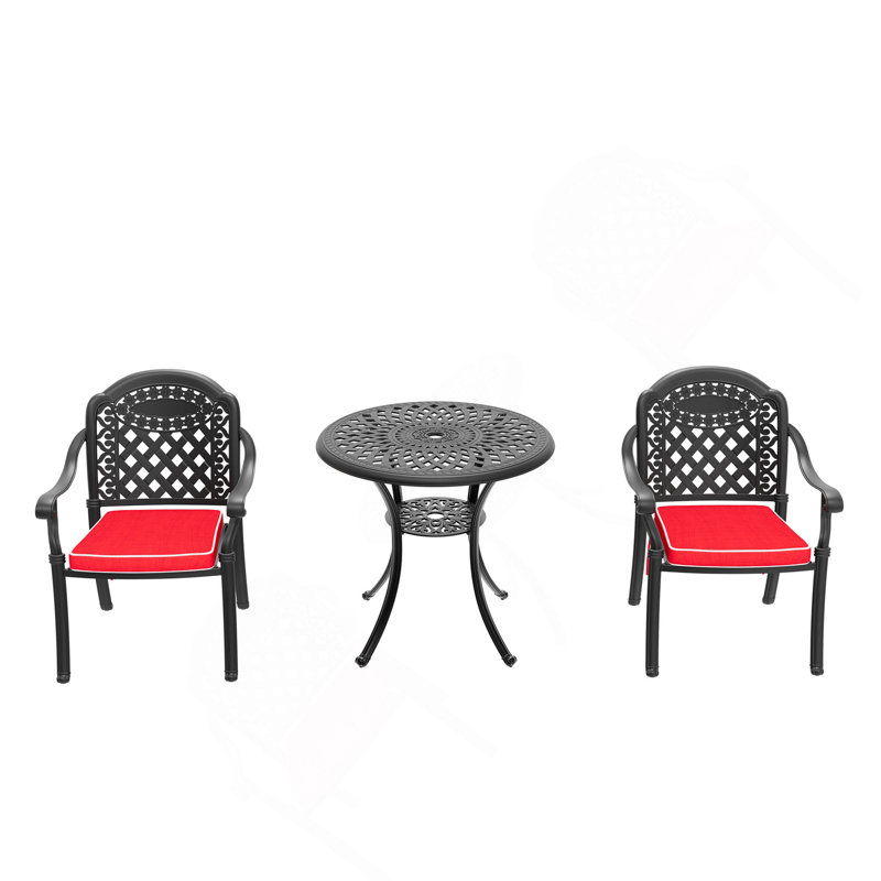 3-Piece Set Of Cast Aluminum Patio Furniture With Cushions, 2