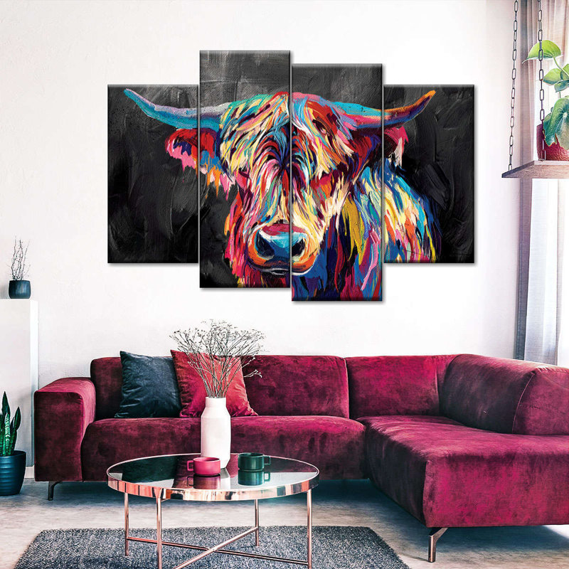 «Colorful Highland Cow», reproduction sur toile, H 42 po x l 68 po x P 1,25 po